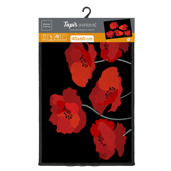 TAPIS RECTANGLE 40 x 60 CM IMPRIME DIGITAL COQUELICOTS