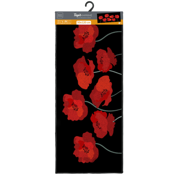 TAPIS RECTANGLE 50 x 120 CM IMPRIME DIGITAL COQUELICOTS
