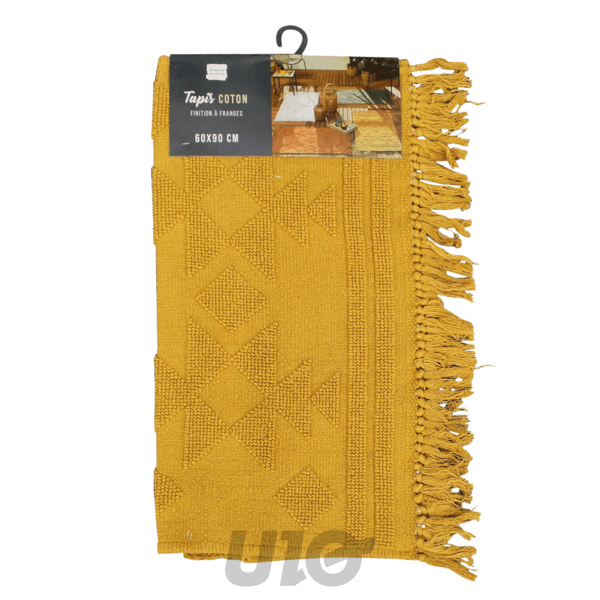 TAPIS RECTANGLE A FRANGES 60 x 90 CM COTON JACQUARD CILAOS SAFRAN