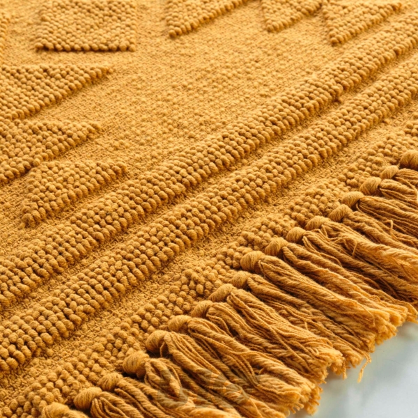 TAPIS RECTANGLE A FRANGES 60 x 90 CM COTON JACQUARD CILAOS SAFRAN