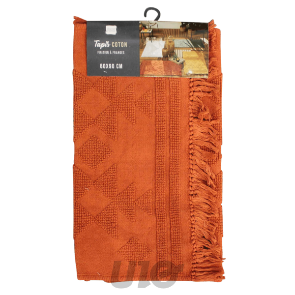 TAPIS RECTANGLE A FRANGES 60 x 90 CM COTON JACQUARD CILAOS TERRACOTTA