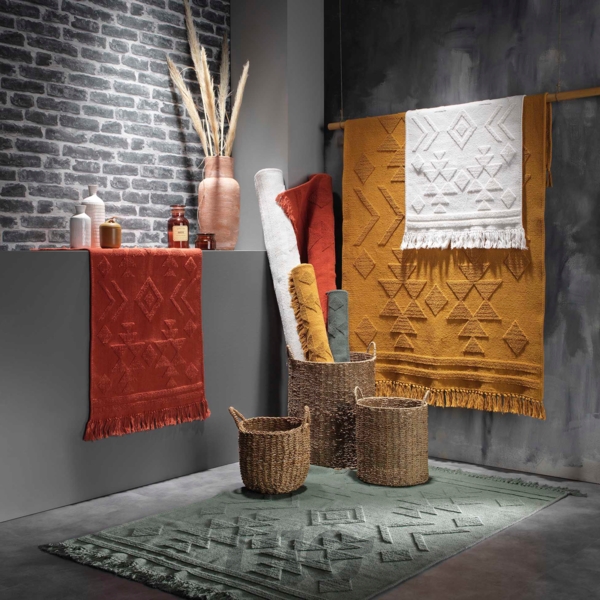 TAPIS RECTANGLE A FRANGES 60 x 90 CM COTON JACQUARD CILAOS TERRACOTTA