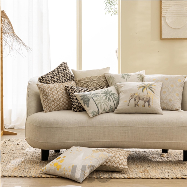 COUSSIN DEHOUSSABLE COMPRESSE 45 x 45 CM POLYESTER/LIN IMP PALMEA VERT DES PLACE