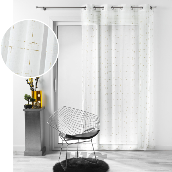 PANNEAU A OEILLETS 140 x 240 CM LUMINETTE FILS METALLISES DIXIE BLANC/OR