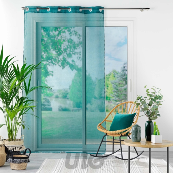 PANNEAU A OEILLETS 140 x 240 CM VOILE SABLE FANTAISIE LOUISE PETROLE