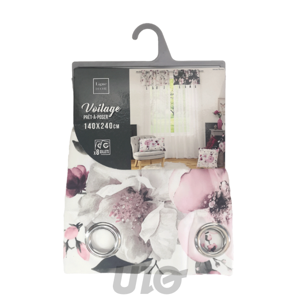 PANNEAU A OEILLETS 140 x 240 CM VOILE SABLE+TOP VELOURS IMP. VELVET FLOWER BLANC