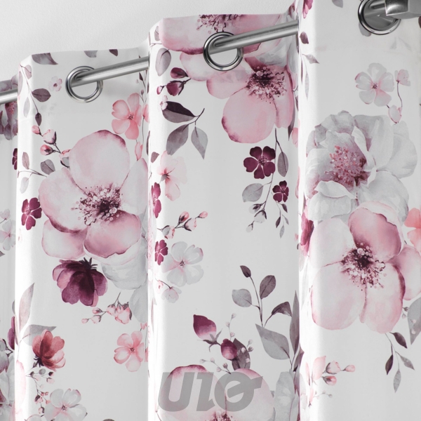 PANNEAU A OEILLETS 140 x 240 CM VOILE SABLE+TOP VELOURS IMP. VELVET FLOWER BLANC
