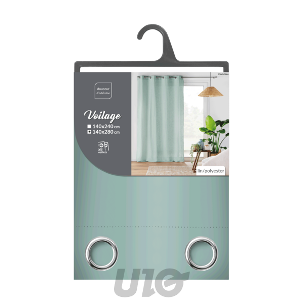 PANNEAU A OEILLETS 140 x 280 CM EFFET LIN TISSE CLORIS BLEU