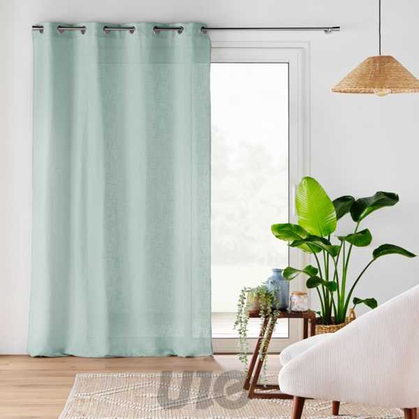 PANNEAU A OEILLETS 140 x 280 CM EFFET LIN TISSE CLORIS BLEU