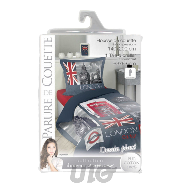 PARURE 2 P. 140 x 200 CM IMPRIME 42 FILS DESSIN PLACE CITY LONDON