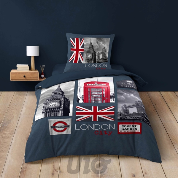 PARURE 2 P. 140 x 200 CM IMPRIME 42 FILS DESSIN PLACE CITY LONDON