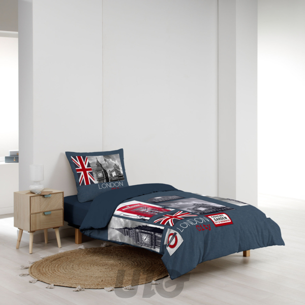 PARURE 2 P. 140 x 200 CM IMPRIME 42 FILS DESSIN PLACE CITY LONDON