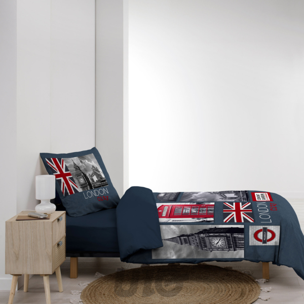 PARURE 2 P. 140 x 200 CM IMPRIME 42 FILS DESSIN PLACE CITY LONDON