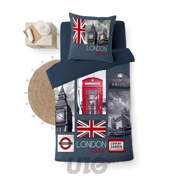 PARURE 2 P. 140 x 200 CM IMPRIME 42 FILS DESSIN PLACE CITY LONDON