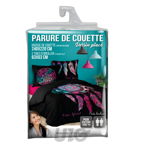 PARURE 3 P. 240 x 220 CM IMPRIME 42 FILS DESSIN PLACE PORTE BONHEUR