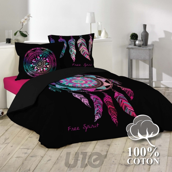 PARURE 3 P. 240 x 220 CM IMPRIME 42 FILS DESSIN PLACE PORTE BONHEUR