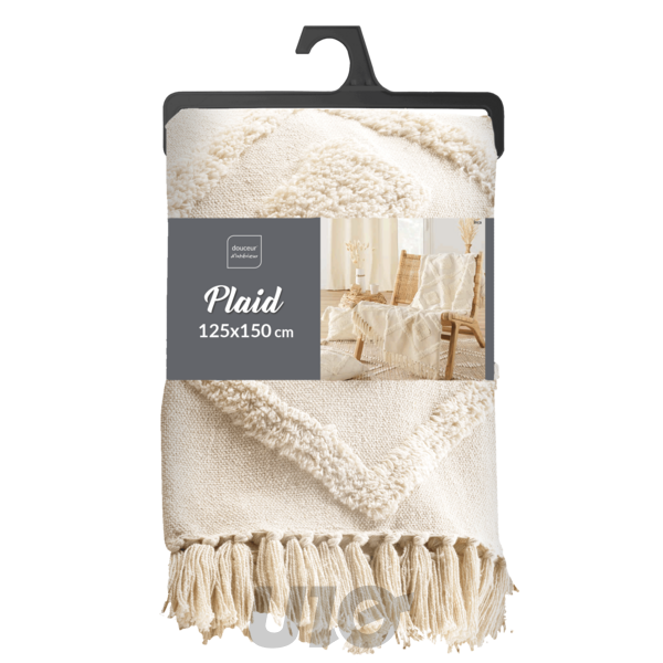 PLAID A FRANGES 125 x 150 CM COTON/POLYESTER TUFTE INCA