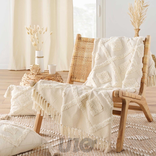 PLAID A FRANGES 125 x 150 CM COTON/POLYESTER TUFTE INCA