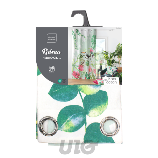 RIDEAU A OEILLETS 140 x 260 CM COTON IMPRIME LOUISIANE DES. PLACE