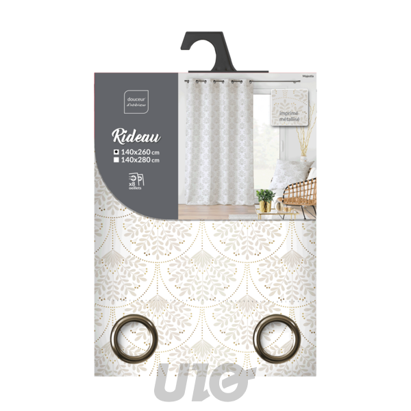 RIDEAU A OEILLETS 140 x 260 CM POLYESTER IMPRIME METALLISE MAJESTIA