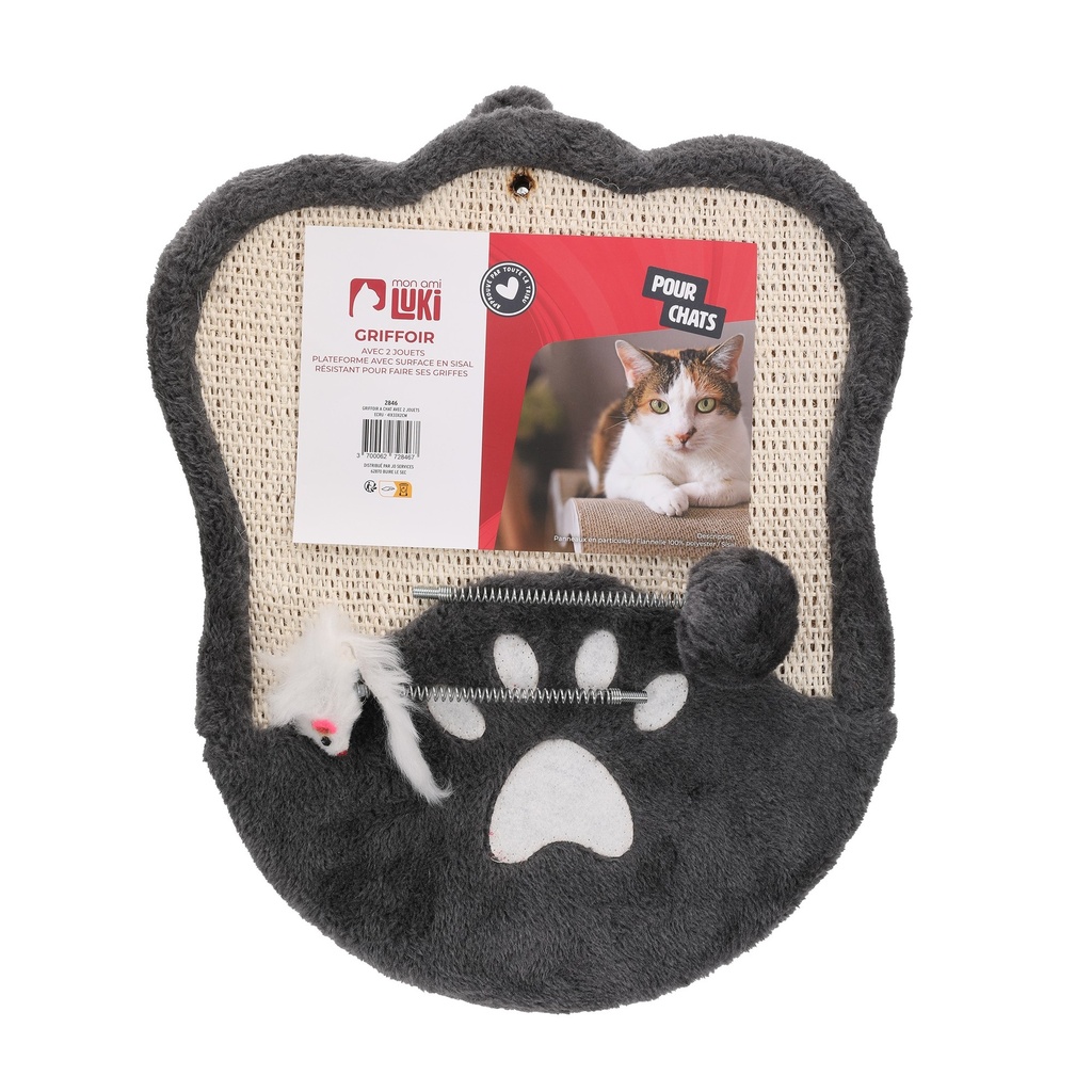GRIFFOIR A CHAT AVEC 2 JOUETS ANTHRACITE 41X33X2CM