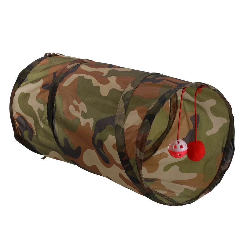 TUNNEL RETRACTABLE AVEC JOUET ET GRELOT  KAKI 50X25X25