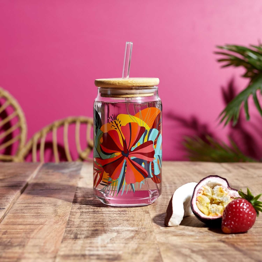 CANETTE ET PAILLE VERRE PARADIS EXOTIQUE 45CL M12