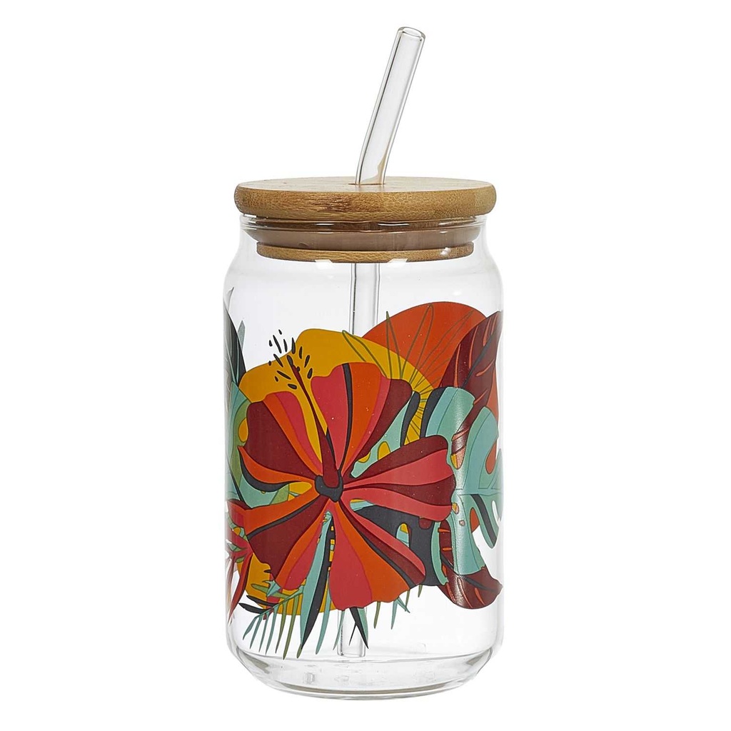 CANETTE ET PAILLE VERRE PARADIS EXOTIQUE 45CL M12