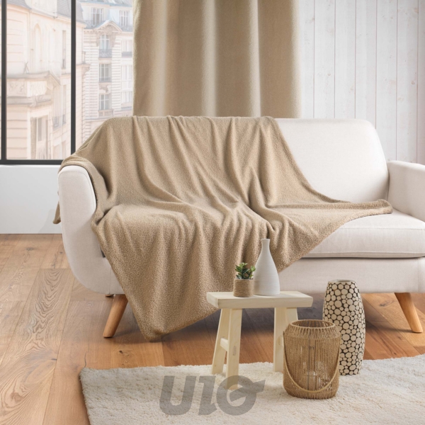 PLAID 125 x 150 CM BOUCLETTE UNIE WOOLY BEIGE