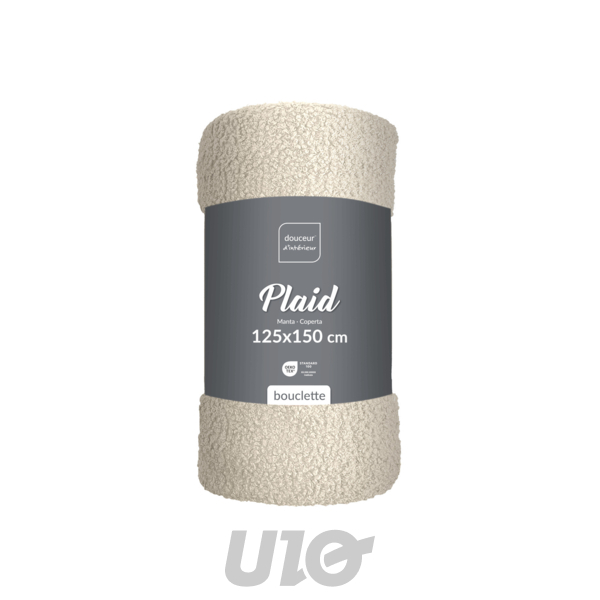 PLAID 125 x 150 CM BOUCLETTE UNIE WOOLY NATUREL
