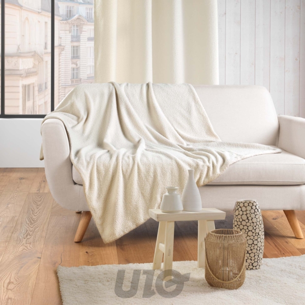 PLAID 125 x 150 CM BOUCLETTE UNIE WOOLY NATUREL