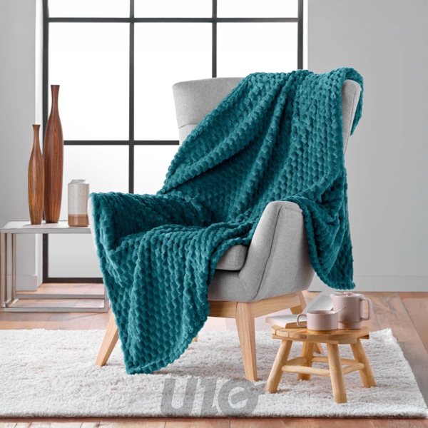 PLAID 125 x 150 CM FLANELLE RELIEF UNIE MINI FROSTY BLEU