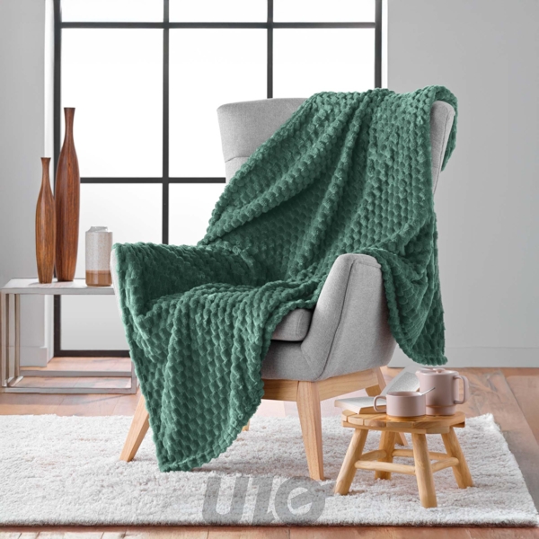 PLAID 125 x 150 CM FLANELLE RELIEF UNIE MINI FROSTY CEDRE