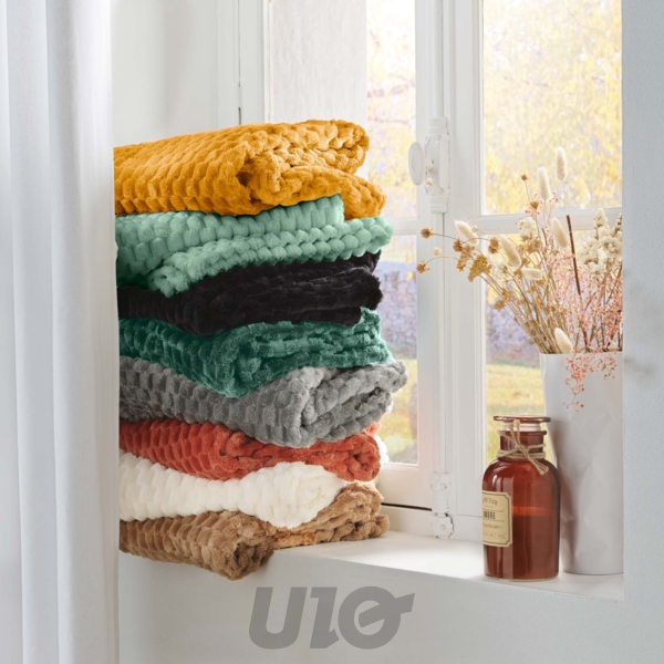 PLAID 125 x 150 CM FLANELLE RELIEF UNIE MINI FROSTY CEDRE