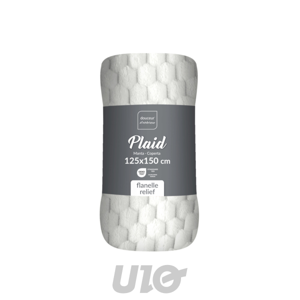 PLAID 125 x 150 CM FLANELLE RELIEF UNIE MINI FROSTY NATUREL