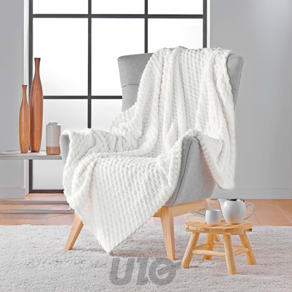 PLAID 125 x 150 CM FLANELLE RELIEF UNIE MINI FROSTY NATUREL