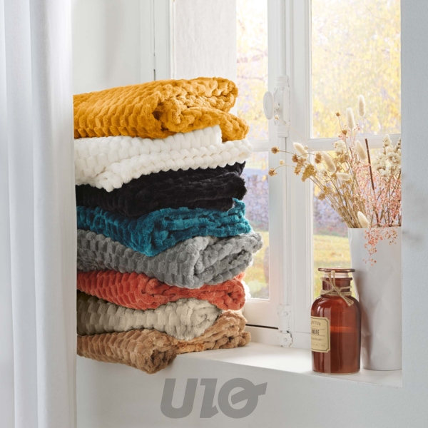 PLAID 125 x 150 CM FLANELLE RELIEF UNIE MINI FROSTY NATUREL