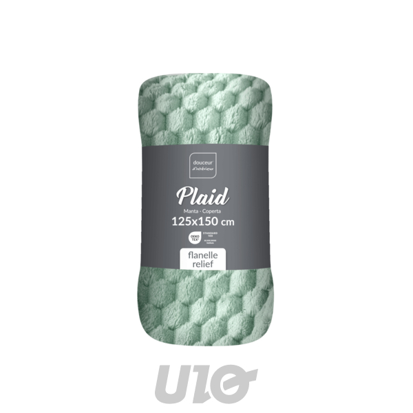 PLAID 125 x 150 CM FLANELLE RELIEF UNIE MINI FROSTY SAUGE