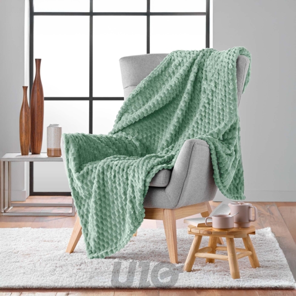 PLAID 125 x 150 CM FLANELLE RELIEF UNIE MINI FROSTY SAUGE