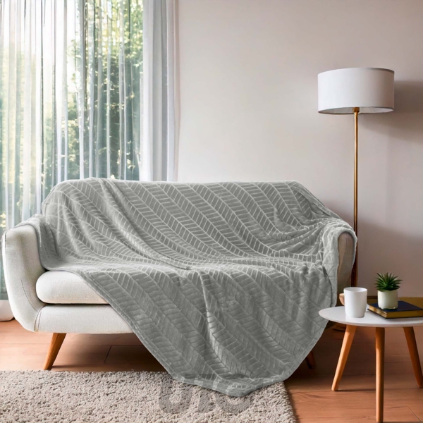 PLAID 180 x 220 CM FLANELLE RELIEF UNIE ARYA GRIS