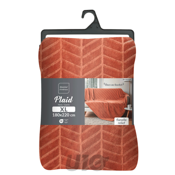 PLAID 180 x 220 CM FLANELLE RELIEF UNIE ARYA TERRACOTTA