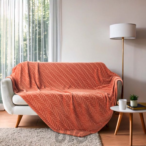 PLAID 180 x 220 CM FLANELLE RELIEF UNIE ARYA TERRACOTTA