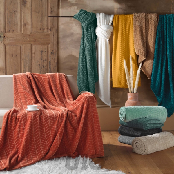 PLAID 180 x 220 CM FLANELLE RELIEF UNIE ARYA TERRACOTTA