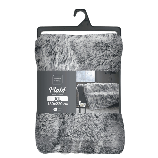 PLAID 180 x 220 CM IMITATION FOURRURE/POLAIRE ANTARTIC GRIS