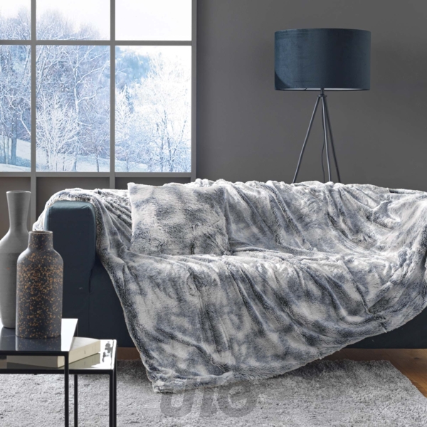 PLAID 180 x 220 CM IMITATION FOURRURE/POLAIRE ANTARTIC GRIS