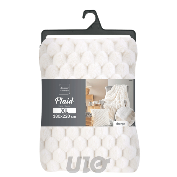 PLAID 180 x 220 CM IMITATION FOURRURE/SHERPA FROSTY NATUREL