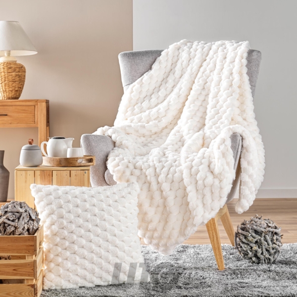 PLAID 180 x 220 CM IMITATION FOURRURE/SHERPA FROSTY NATUREL