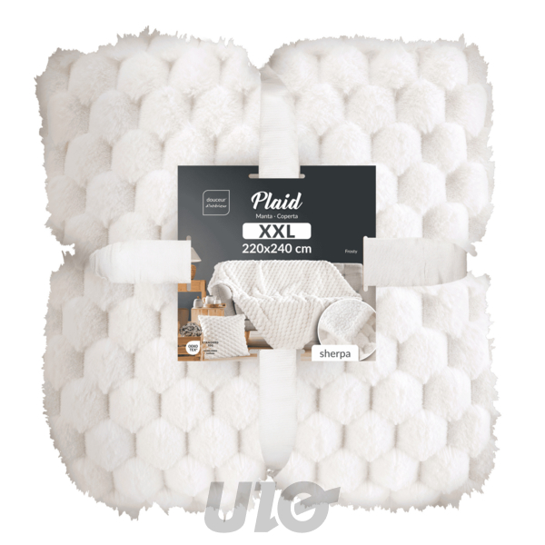 PLAID 220 x 240 CM IMITATION FOURRURE/SHERPA FROSTY NATUREL