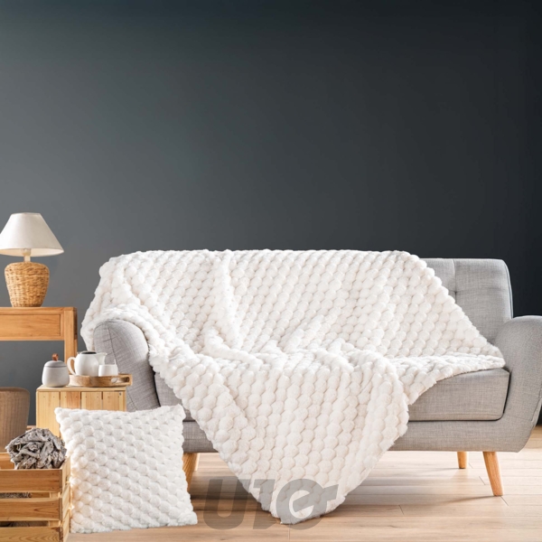 PLAID 220 x 240 CM IMITATION FOURRURE/SHERPA FROSTY NATUREL