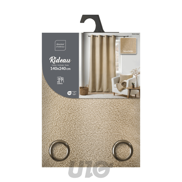 RIDEAU A OEILLETS 140 x 240 CM BOUCLETTE UNIE WOOLY BEIGE